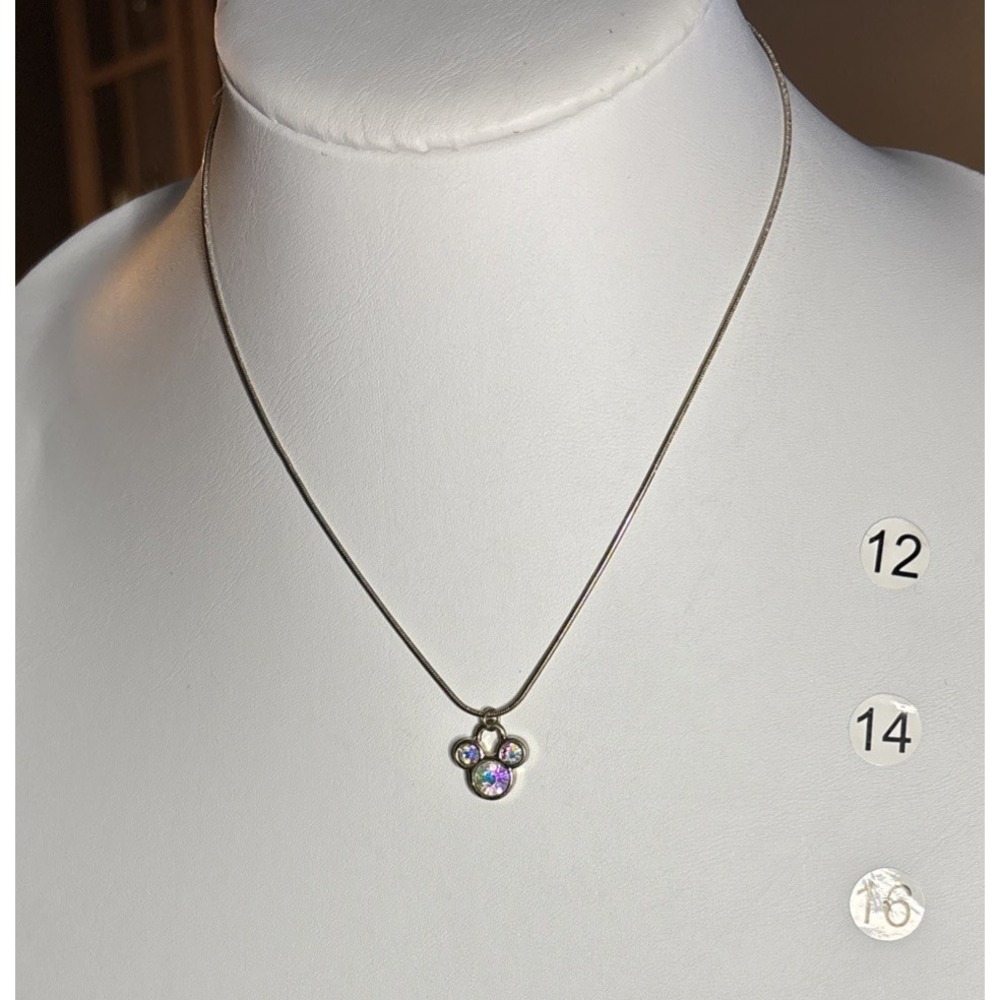 Disney Mickey Mouse Gold Tone Necklace Aurora Borealis Crystal Pendant